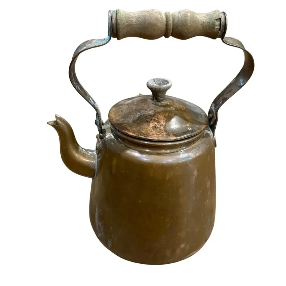 Vintage ODI Portugal Copper Tea Pot Kettle With Wooden Wood Handle & Lid Knob